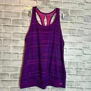 Champion Duo Dry racer back tank purple with pink and black stripes fitted waist